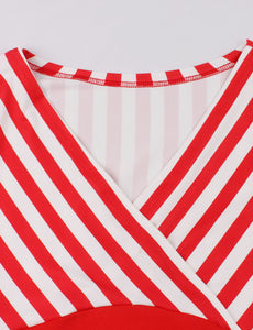 Green Stripe Raglan Sleeves 1950S Vintage Swing Dress