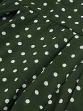 Load image into Gallery viewer, 1950s Dark Green Polka Dots Puff Sleeve Vintage Dress