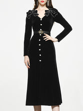 Load image into Gallery viewer, Black Bowknot V Neck Velvet Heart Button 1950S Vintage Dress
