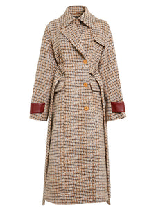 Brown Plaid Long Sleeve Women's Winter Coat