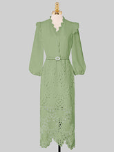 Load image into Gallery viewer, Green V Neck  3/4 Sleeve Lace 1960S Dress