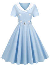 Load image into Gallery viewer, Floral Print Sailor Collar Diagonal Collar 1950S Vintage Swing Dress