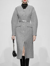 Load image into Gallery viewer, Light Grey V Neck Polka Dot Woolen Coat