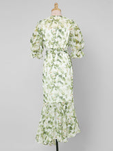 Load image into Gallery viewer, Light Green Floral Print V Neck Vintage Style Ruffles Dress