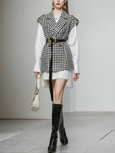 Load image into Gallery viewer, 2PS Houndstooth Pattern Vest And White Low High Shirt Coat Suit