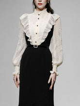 Load image into Gallery viewer, White Lace Shirt Fake Two-Piece Fishtail Dress
