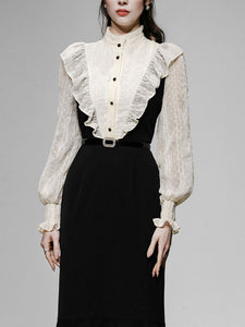 White Lace Shirt Fake Two-Piece Fishtail Dress