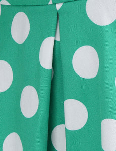 Green Polka Dots Turn Down Collar Short Sleeves 1950S Vinatge Shirt Dress