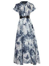 Load image into Gallery viewer, Blue Butterfly Print 1950S Vintage Dress With Belt