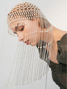 Vintage Pearl Hair Chain Long tassel Headband Hat Hair Jewelry for Women