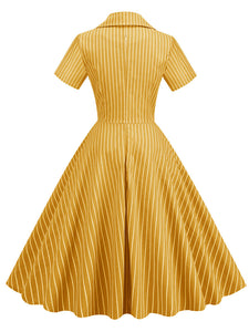 Why Women Kill Beth Ann Sytle 1960s Turn Collar Stripe Swing Dress