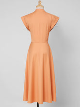 Load image into Gallery viewer, Orange Pleated Cap Sleeve Audrey Hepburn Style 50S Dress