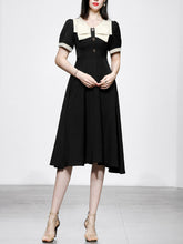 Load image into Gallery viewer, Black Dress With White Bow Collar Vintage 1950S Hepburn Style Outfits Vintage Dress