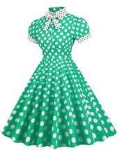 Load image into Gallery viewer, Navy Polka Dots Bowknot Swing Vintage 1950S Dress