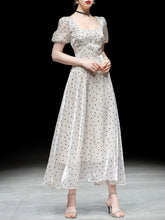 Load image into Gallery viewer, Blue Polka Dots Puff Sleeve Vintage Style 1950S Dress