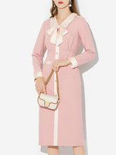 Load image into Gallery viewer, Pink Turn Down Collar Long Sleeve 1940S Vintage Dress With Pockets