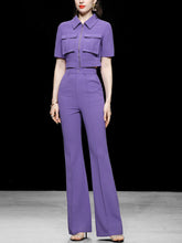 Load image into Gallery viewer, 2PS Workwear Style Cropped Top Flared Trousers 1970S Set