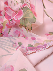 Pink Floral Print Chiffon Ruffles 1960S Dress