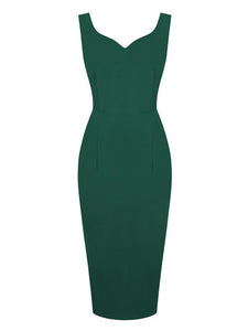 Solid Color Sweet Heart Collar 1950S Vintage Bodycon Dress