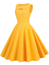 Load image into Gallery viewer, Yellow Cut Out Sleeveless 1950S Vinatge Dress With Pockets
