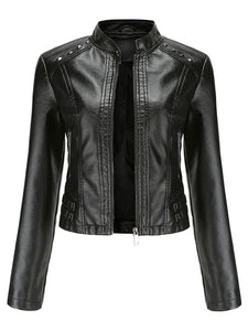 Cool Girl Coat Long Sleeve PU Leather Motorcycle Jacket
