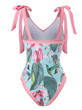 Load image into Gallery viewer, Floral Print Retro Style V Neck One Piece With Bathing Suit Wrap Skirt
