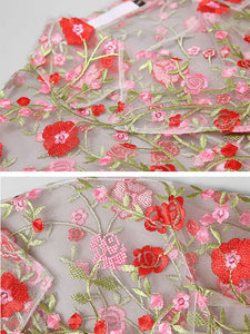 Women's Coat Flower Embroidered Lace Sheer Vintage Coat With Belt