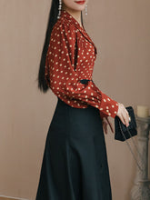 Load image into Gallery viewer, 1950S Vintage Red Polka Dots Shirt And Black Skirt Set