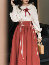 Load image into Gallery viewer, 1950S Vintage Peter Pan Puffed Sleeve Shirt And Swing Skirt Set