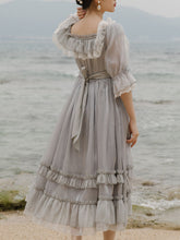Load image into Gallery viewer, Grey Ruffles Puff Sleeve Lace Vintage 1950S Swing Victoria&#39;s Fairy Dress