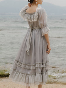 Grey Ruffles Puff Sleeve Lace Vintage 1950S Swing Victoria's Fairy Dress