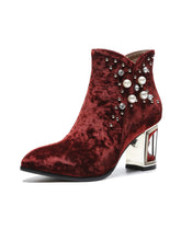 Load image into Gallery viewer, 7CM Luxury Pearls And Diamonds Chunky High Heel Bootie Vintage Shoes