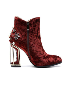 9CM Luxury Pearls And Diamonds Flowers Chunky High Heel Bootie Vintage Shoes