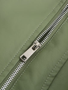 Rivet Long Sleeve PU Leather Motorcycle Jacket With Irregular Hem