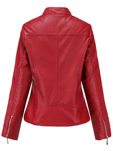 Soft Coat Long Sleeve PU Leather Motorcycle Jacket For Women