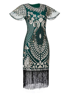 6 Colors Short Sleeve 1920s Sequined Flapper Dress