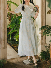 Load image into Gallery viewer, Baby Green Bow Butterfly Collar Puffed Sleeves Embroidered 50S Dress