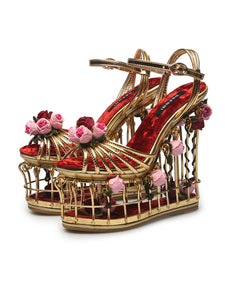 14CM Open Toe Luxury Rose Box Platform Spherical Heel Sandals Retro Shoes