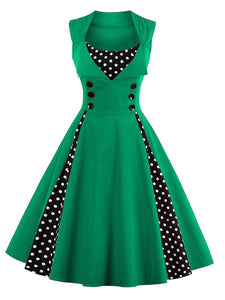Polka Dot Square Neck Slim Fit Vintage Dress