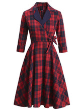 Load image into Gallery viewer, Plaid 3/4 Sleeve 1950S Vintage Dress With Bow Belt