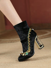 Load image into Gallery viewer, 10CM Luxury Velvet Chunky High Heel Bootie Vintage Shoes
