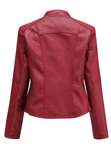 Women‘s Leather Jacket Weave Long Sleeve Winter Coat