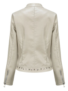 Rivet Long Sleeve PU Leather Motorcycle Jacket