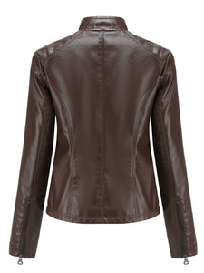 Pink Long Sleeve PU Leather Motorcycle Jacket For Women