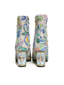 7CM Luxury Embroidered Chunky High Heel Platform Bootie Vintage Shoes
