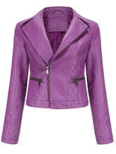 Load image into Gallery viewer, Crop Coat Long Sleeve PU Leather Motorcycle Jacket For Women