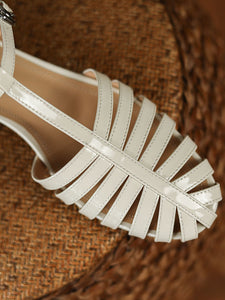 Women's Flats Sandals Pointed Toe Hollow Belt Leather Vintage Shoes