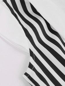 Beetlejuice Costume Black and White Vertical Stripe Swing Dress With Tie