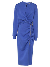 Load image into Gallery viewer, 2PS Royal Blue Casual Crew Neck Loose Short Sweater And Smocked Bodycon Skirt Suit