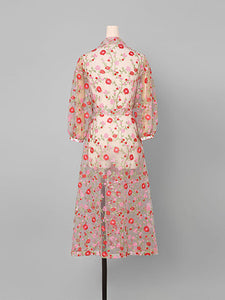 Women's Coat Flower Embroidered Lace Sheer Vintage Coat With Belt